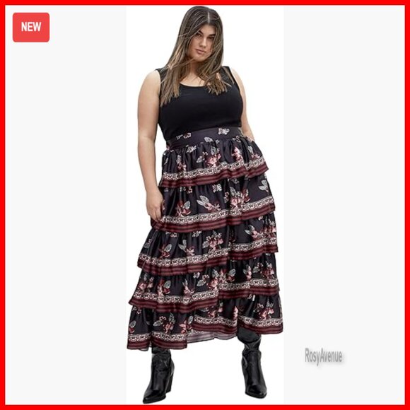 Plus Size Midi Skirt with Elastic Waist Tiered Design for Work or Wedding
